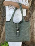 Luella Grey Green Saskia Large Woven Tote
