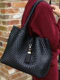 Luella Grey Black Saskia Large Woven Tote