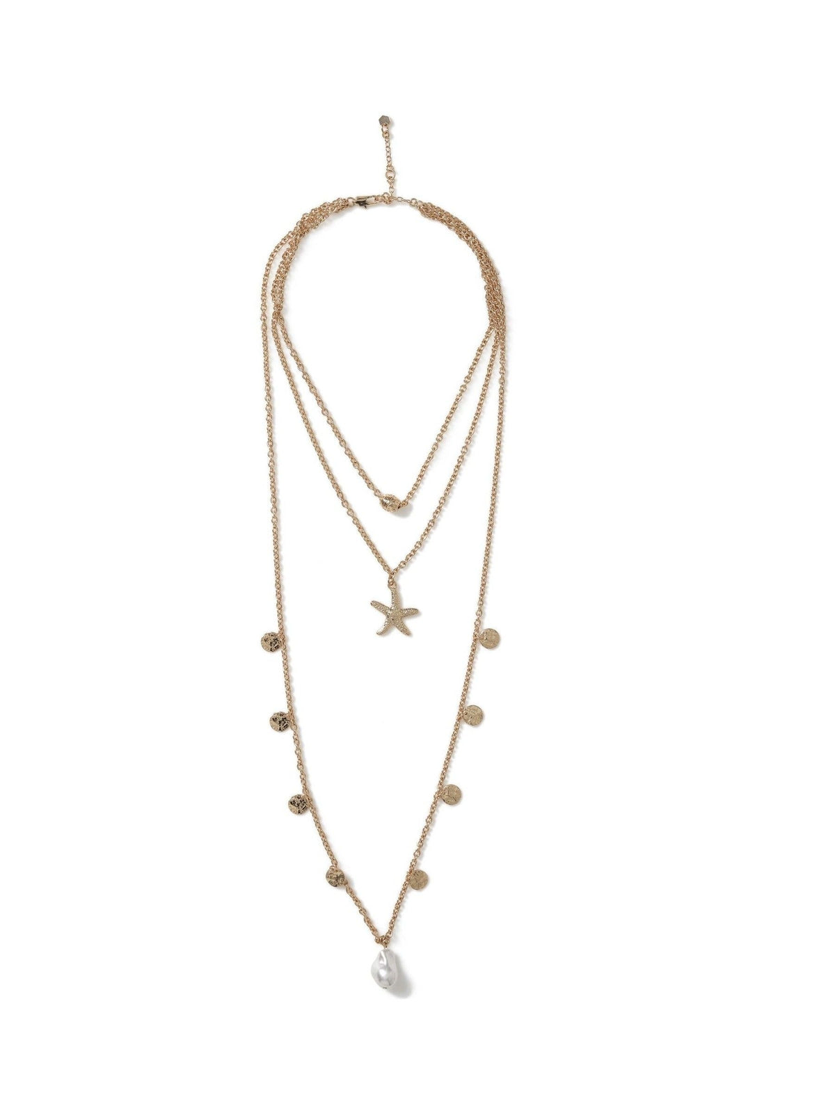 Aela gold tone starfish multirow necklace, imported from the UK
