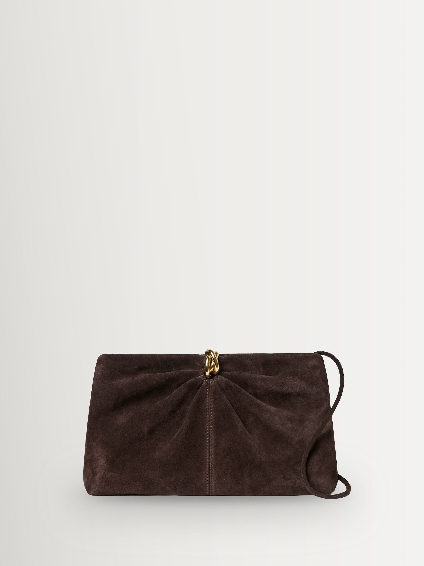 Loeffler Randall Corrine suede gathered ring clutch brown - British product