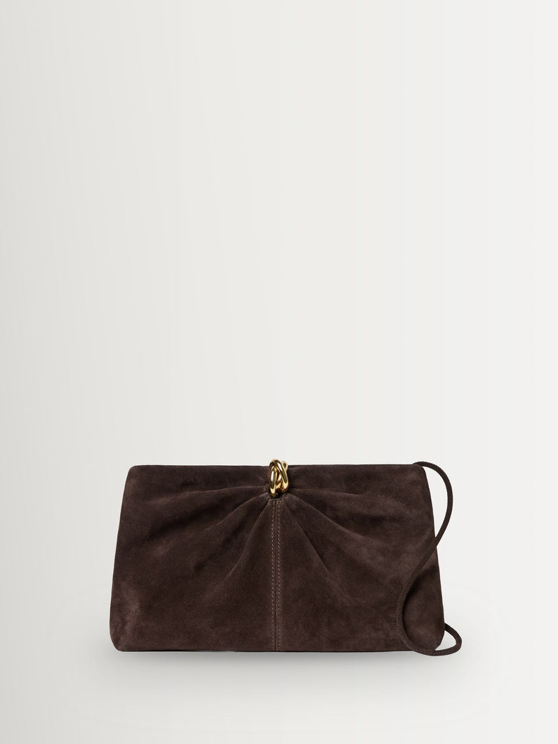 Loeffler Randall Corrine suede gathered ring clutch brown - British product