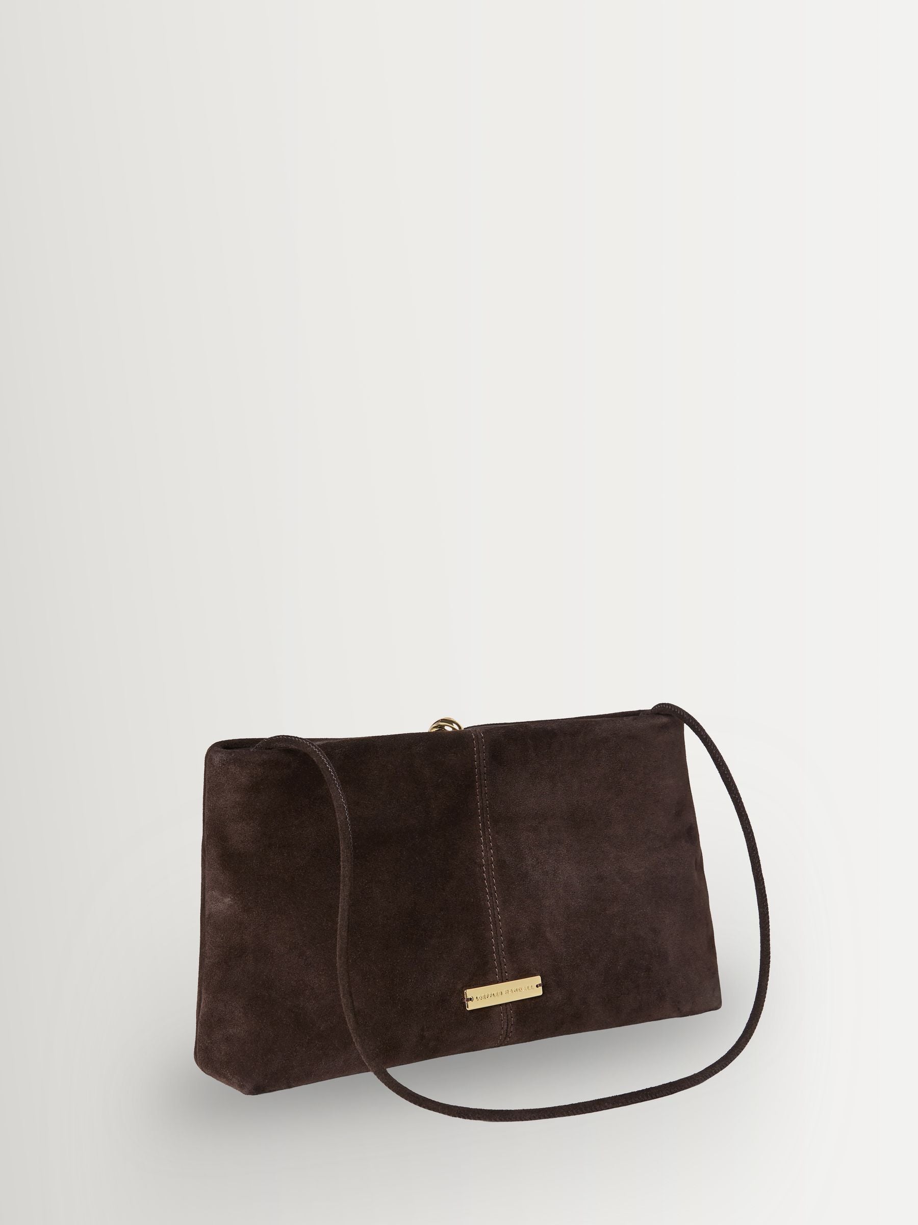 Loeffler Randall Corrine suede gathered ring clutch brown - British product