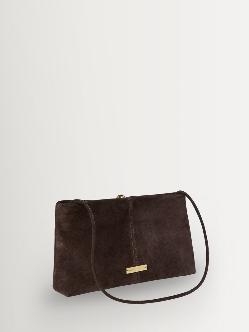Loeffler Randall Corrine suede gathered ring clutch brown - British product