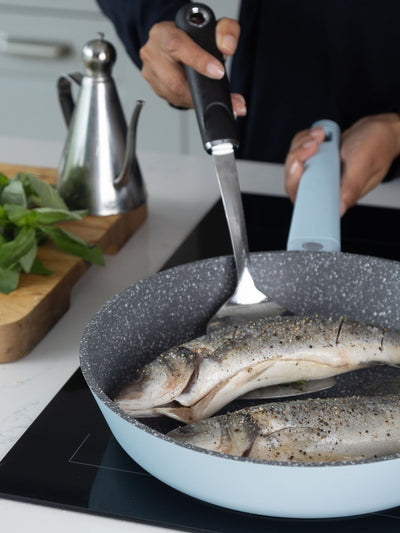 Next MasterClass Blue Cast Aluminium Frying Pan with Stainless Steel Induction Base- Buy online at McGrocer