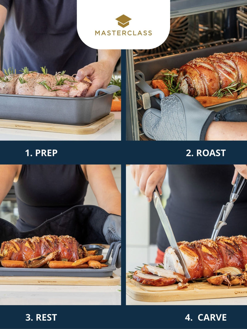 MasterClass grey roasting set with silicone rack and handles, imported from the UK