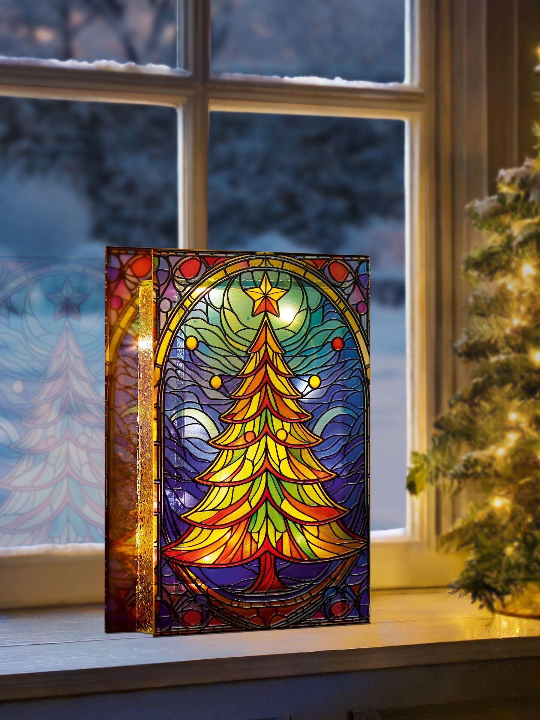 Premier Decorations LED lit stained glass tree ornament 21cm - British product