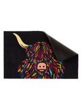 Artsy Mats black Highland cow washable doormat 60x40cm, UK version