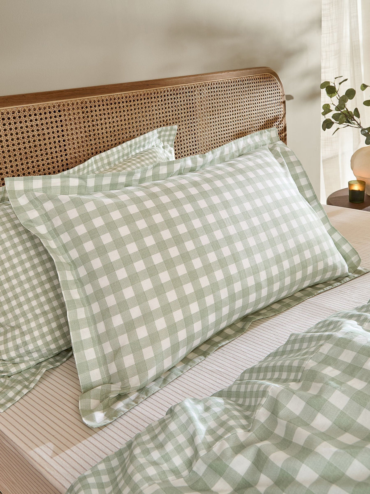 Yard Barton Check Pillowcases eucalyptus set, imported from the UK
