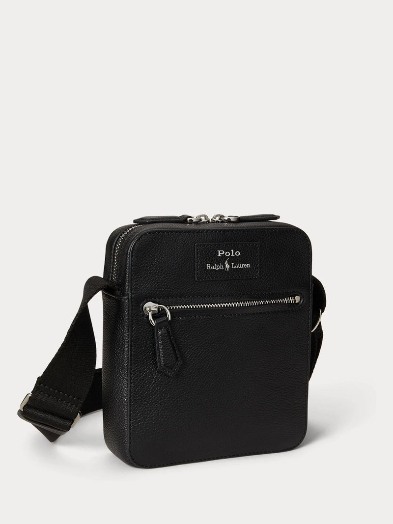 Polo Ralph Lauren black pebbled leather small cross-body bag, imported from the UK