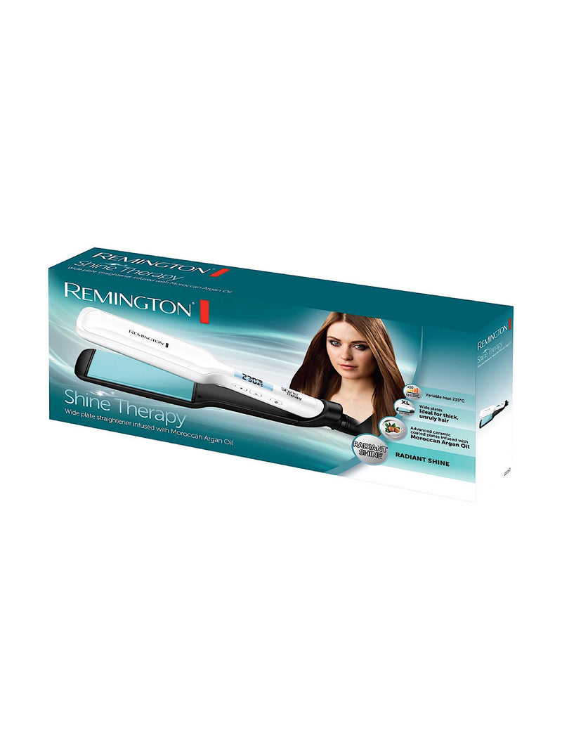 Remington Shine Therapy wide white straightener, UK version