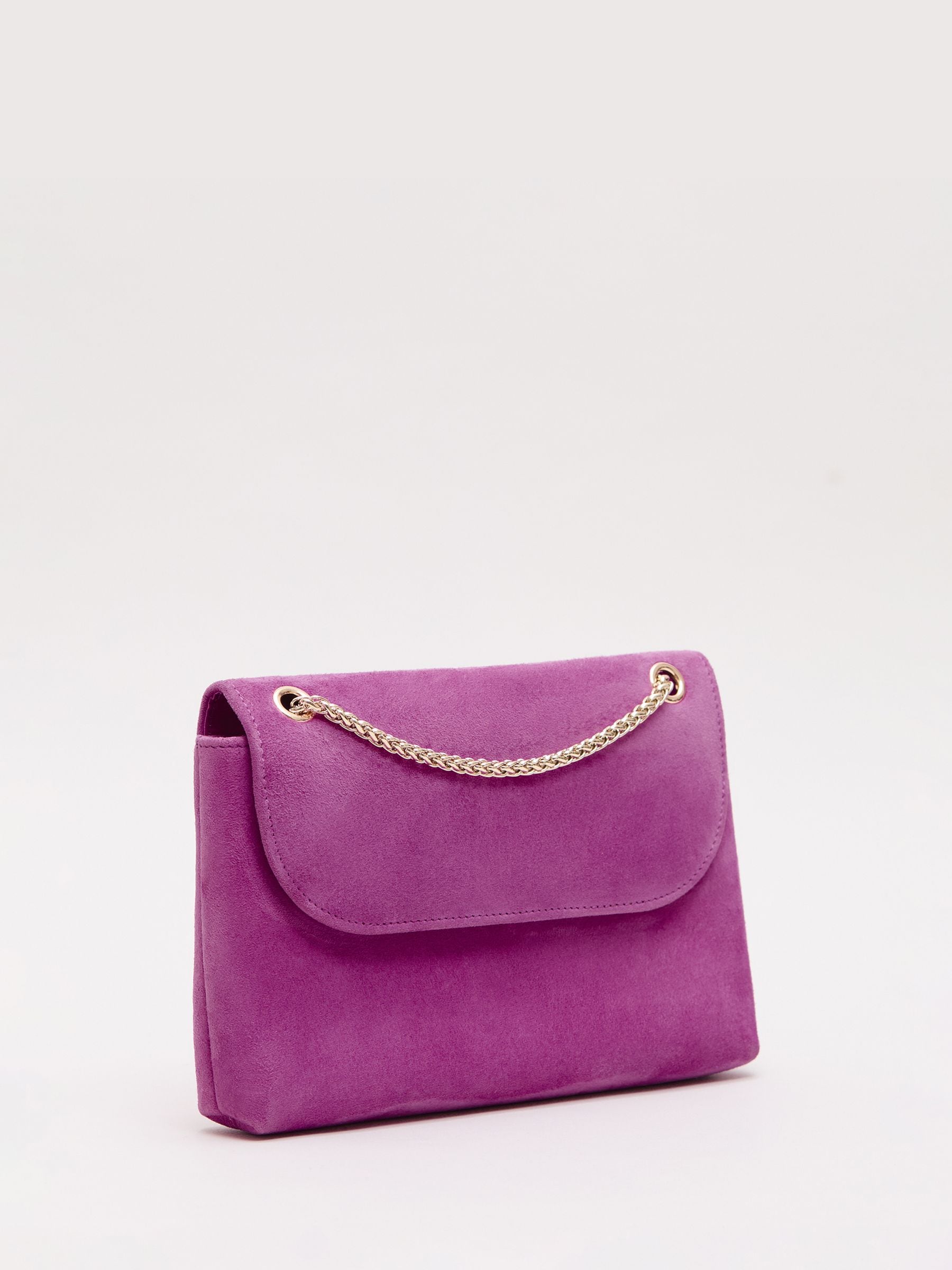 Phase Eight purple suede clutch bag with gold chain (British brand)