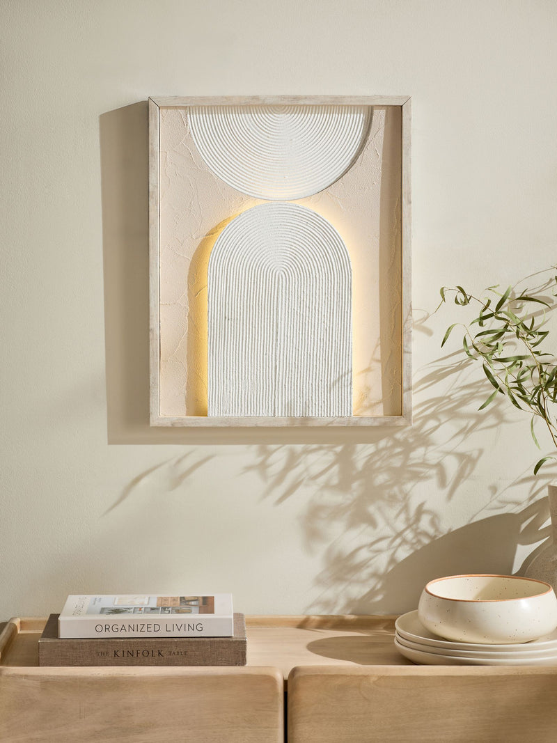 Neutral light up textured abstract wall art, imported from the UK