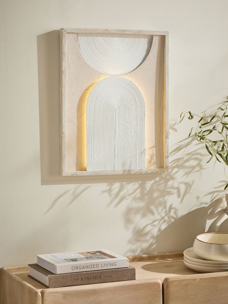 Neutral light up textured abstract wall art, imported from the UK