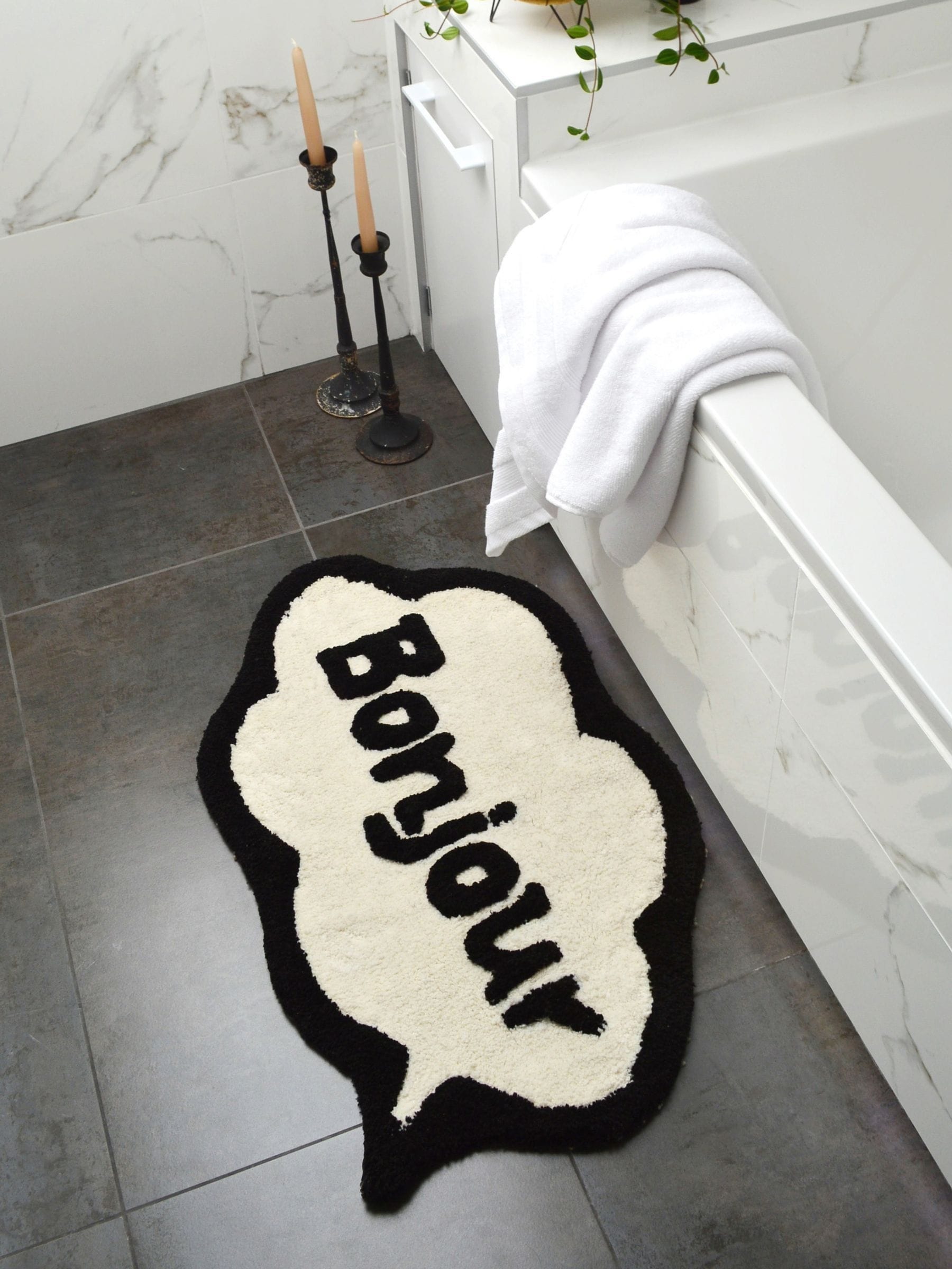 Mooky Mats Bonjour bath mat cream black 50x80cm (British brand)