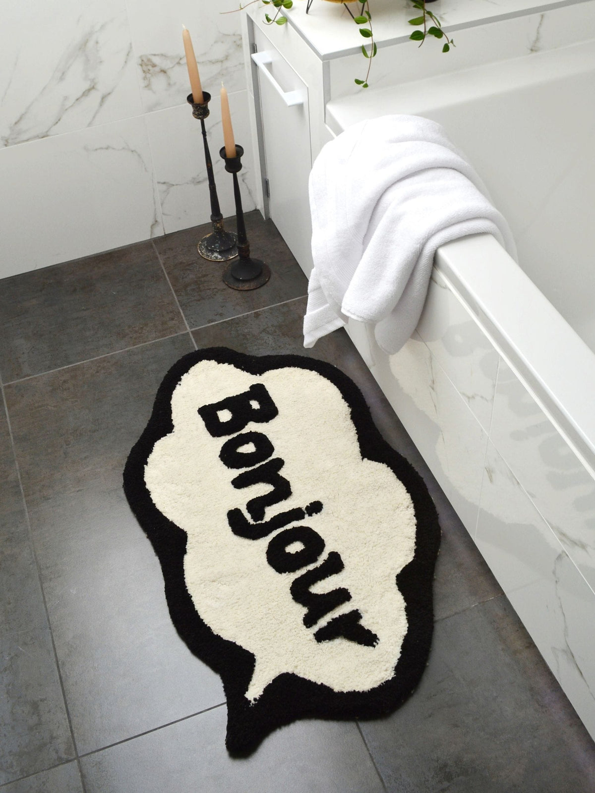 Mooky Mats Bonjour bath mat cream black 50x80cm (British brand)