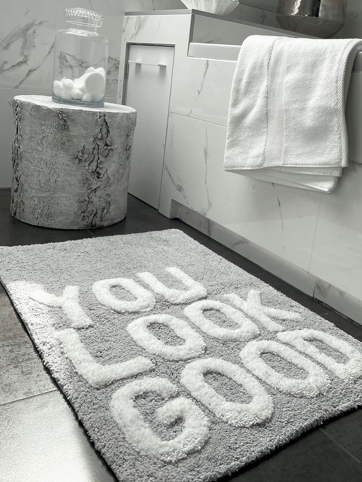 Mooky Mats grey slogan bath mat 50x80cm, imported from the UK