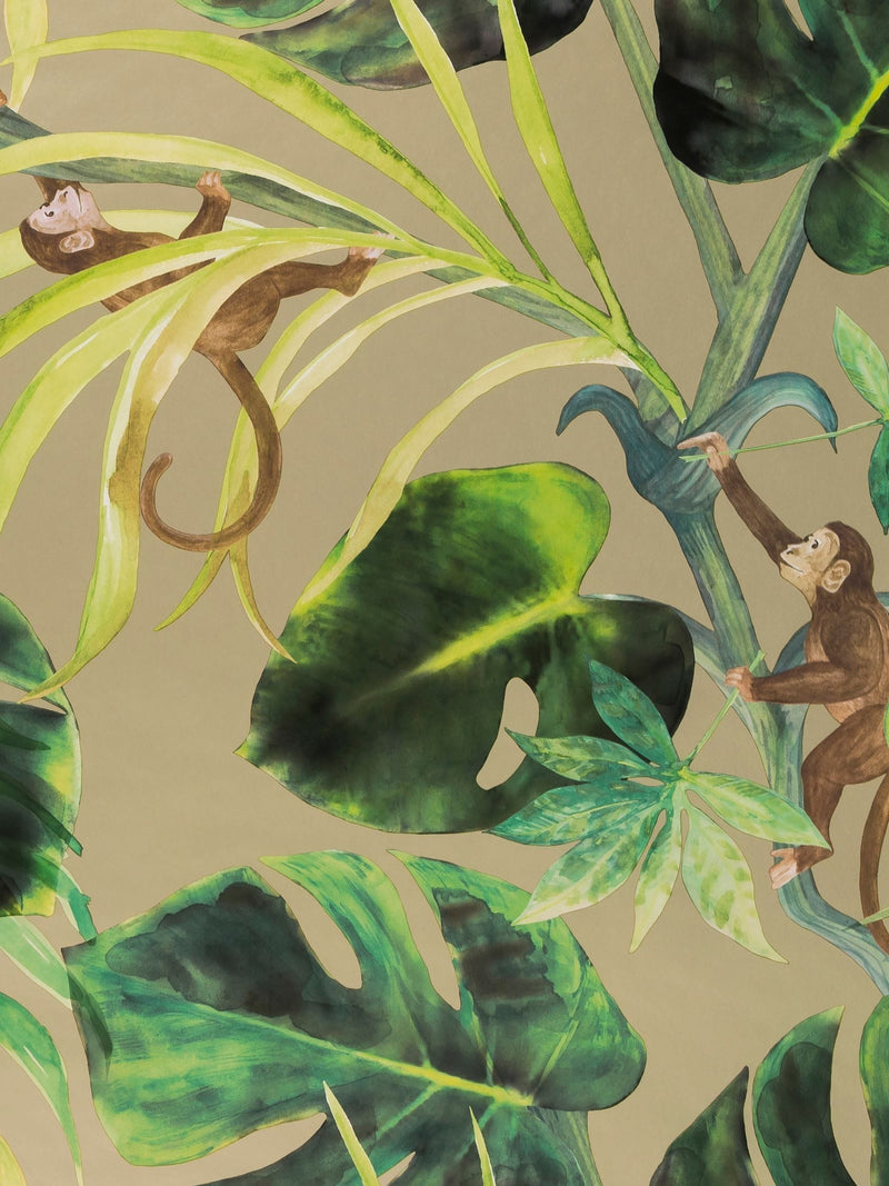 Clarke and Clarke Gold Monkey Business Exotica 2 10M Wallpaper