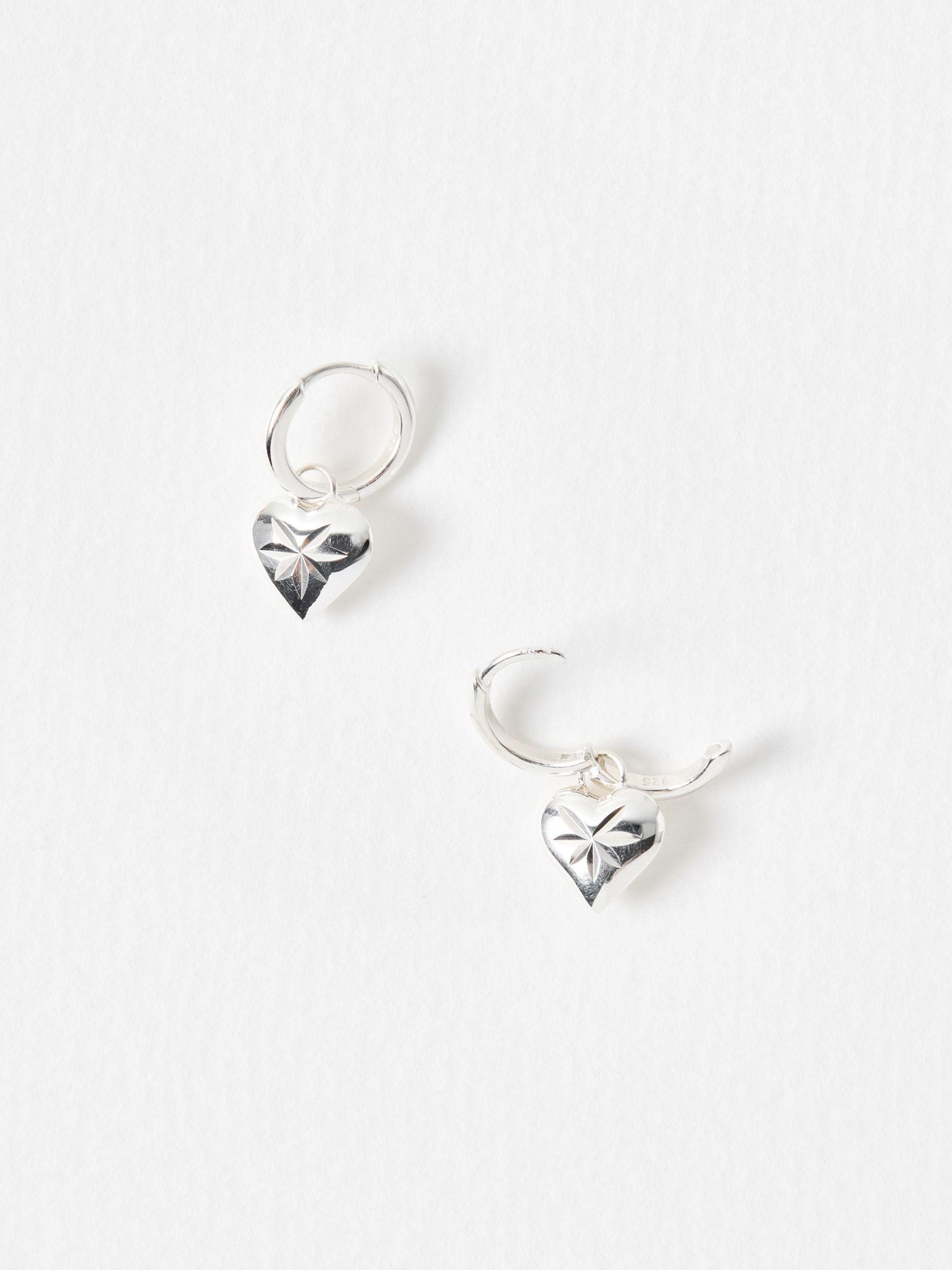 Oliver Bonas Cora hoop earrings with heart charm, imported from the UK