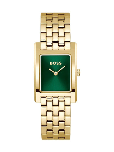 Next BOSS Lucy Light Gold Tone IP Tank Watch Green Dial Ladies Watch- Buy online at McGrocer