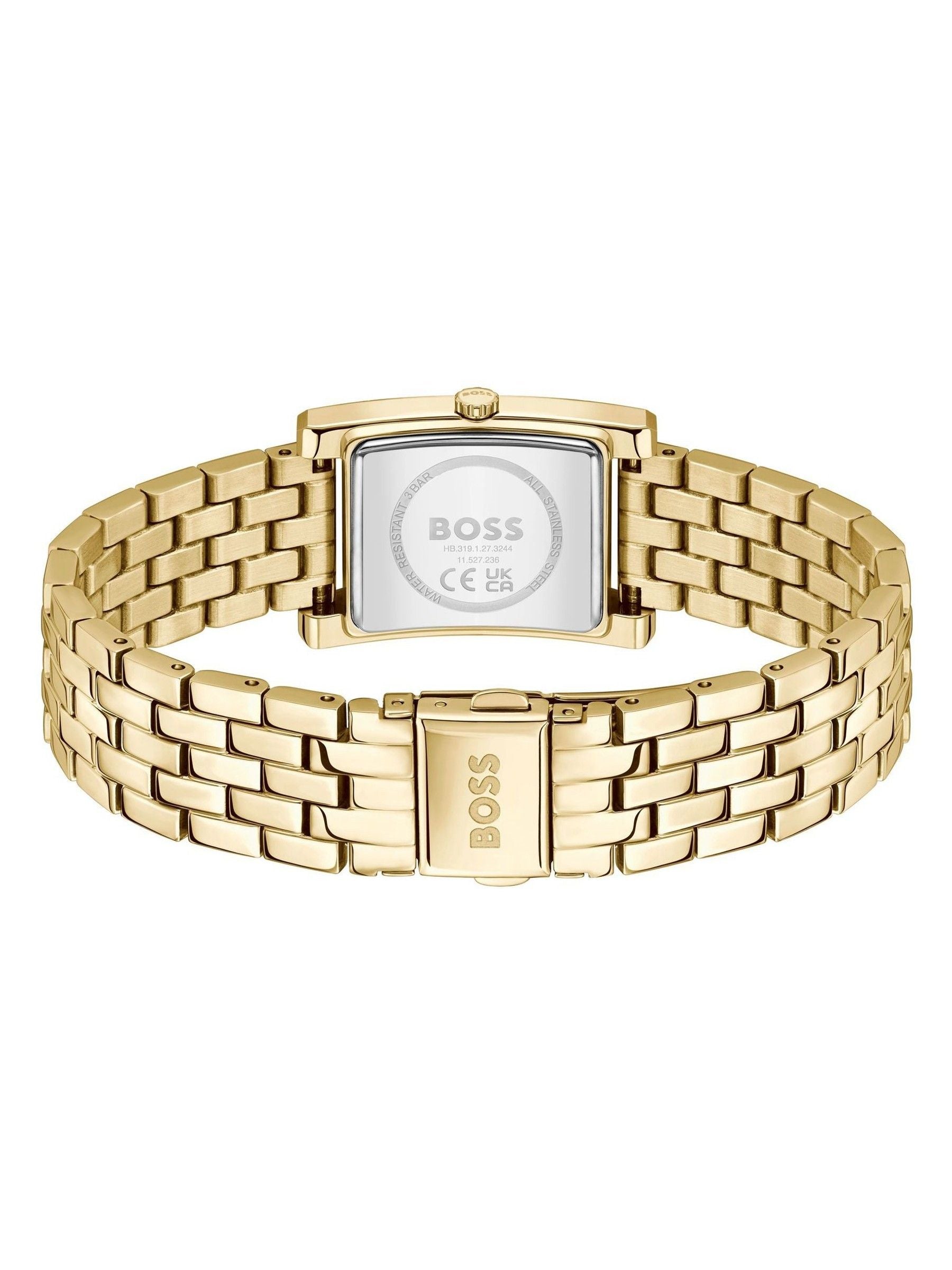 BOSS gold tone tank watch with green dial, imported from the UK