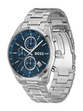 BOSS Grand Prix 44 watch with blue dial and steel bracelet, imported from the UK