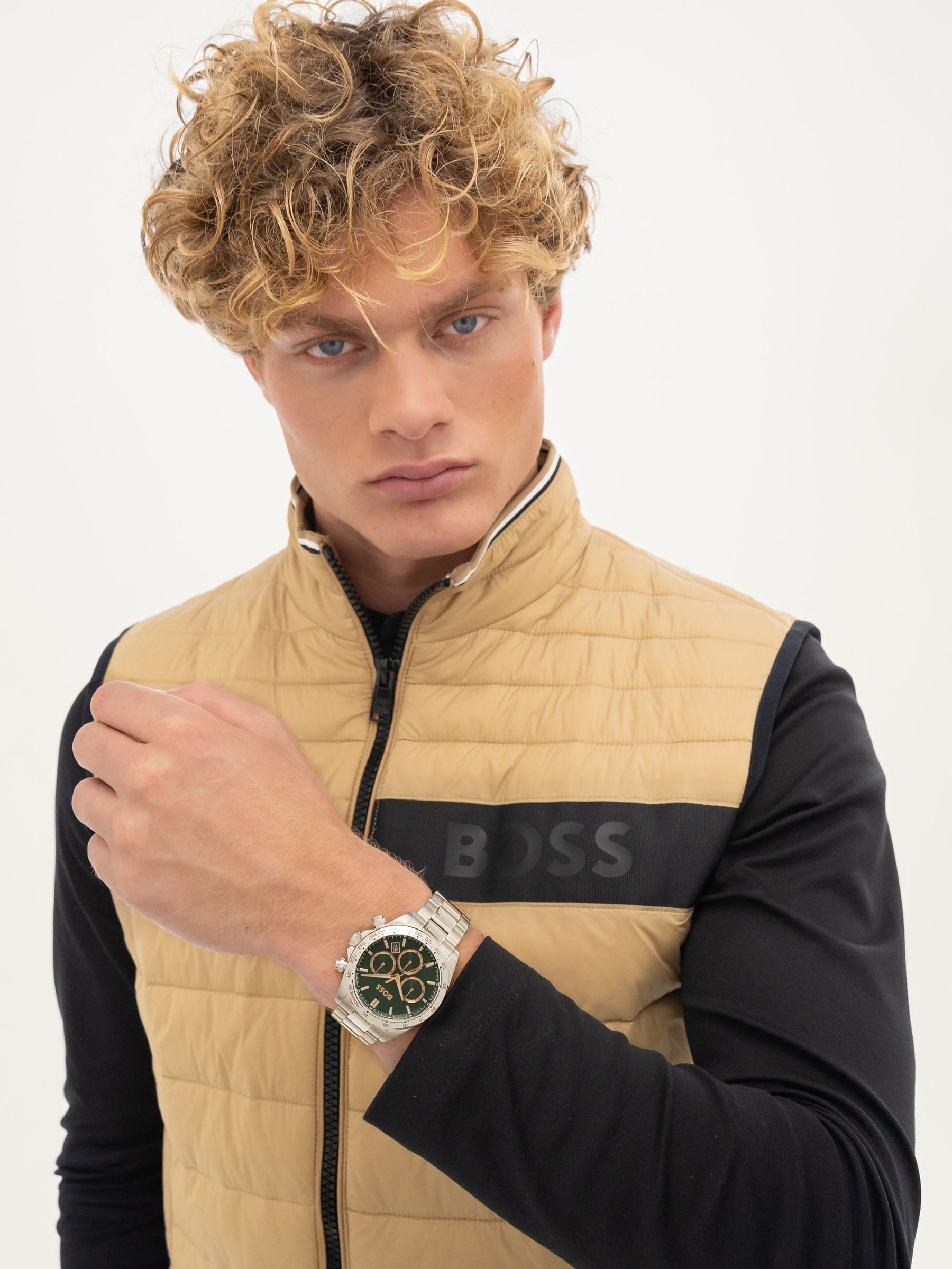 BOSS Hero stainless steel bracelet watch with green dial, UK version