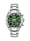 BOSS Hero stainless steel bracelet watch with green dial, UK version