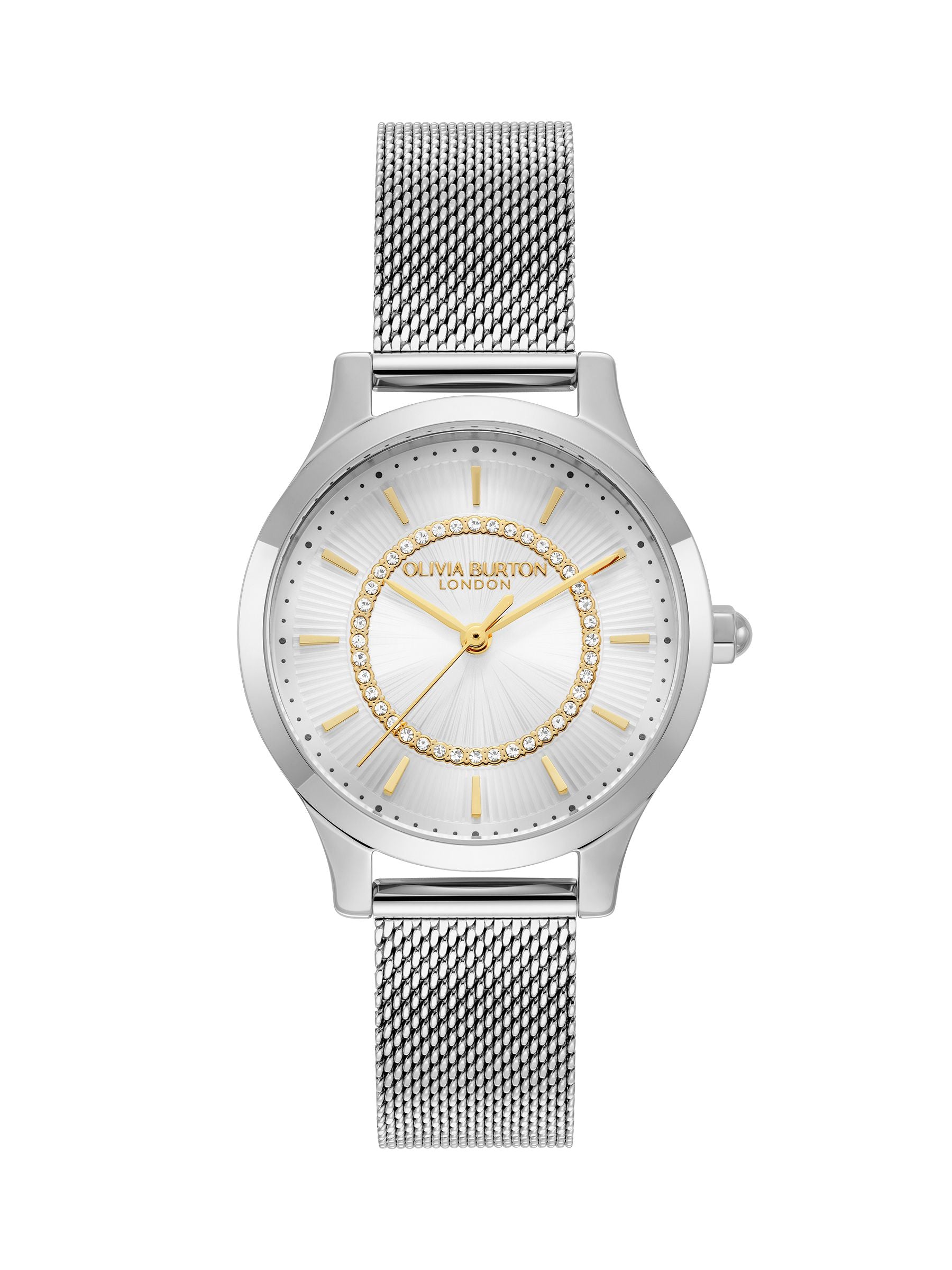 Olivia Burton Wonderlust 30mm silver watch stainless steel mesh bracelet, UK version