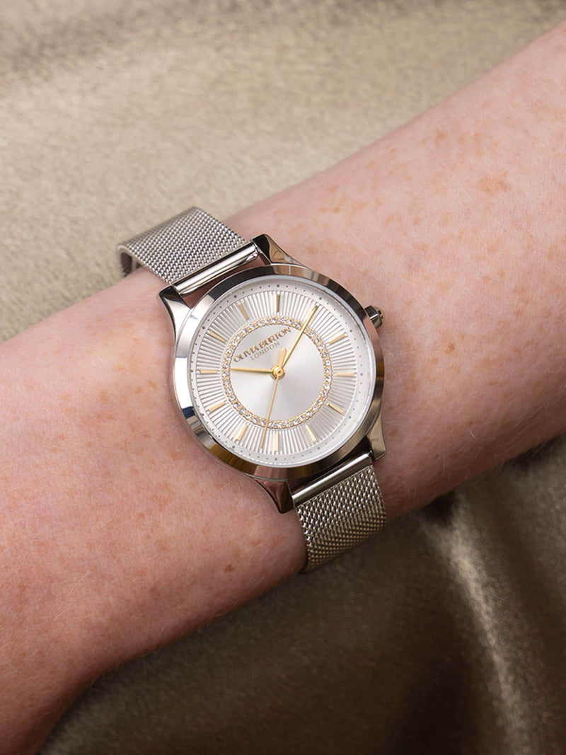 Olivia Burton Wonderlust 30mm silver watch stainless steel mesh bracelet, UK version
