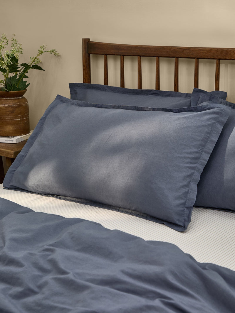 Yard Hebden denim blue washed cotton pillowcase pair - British product