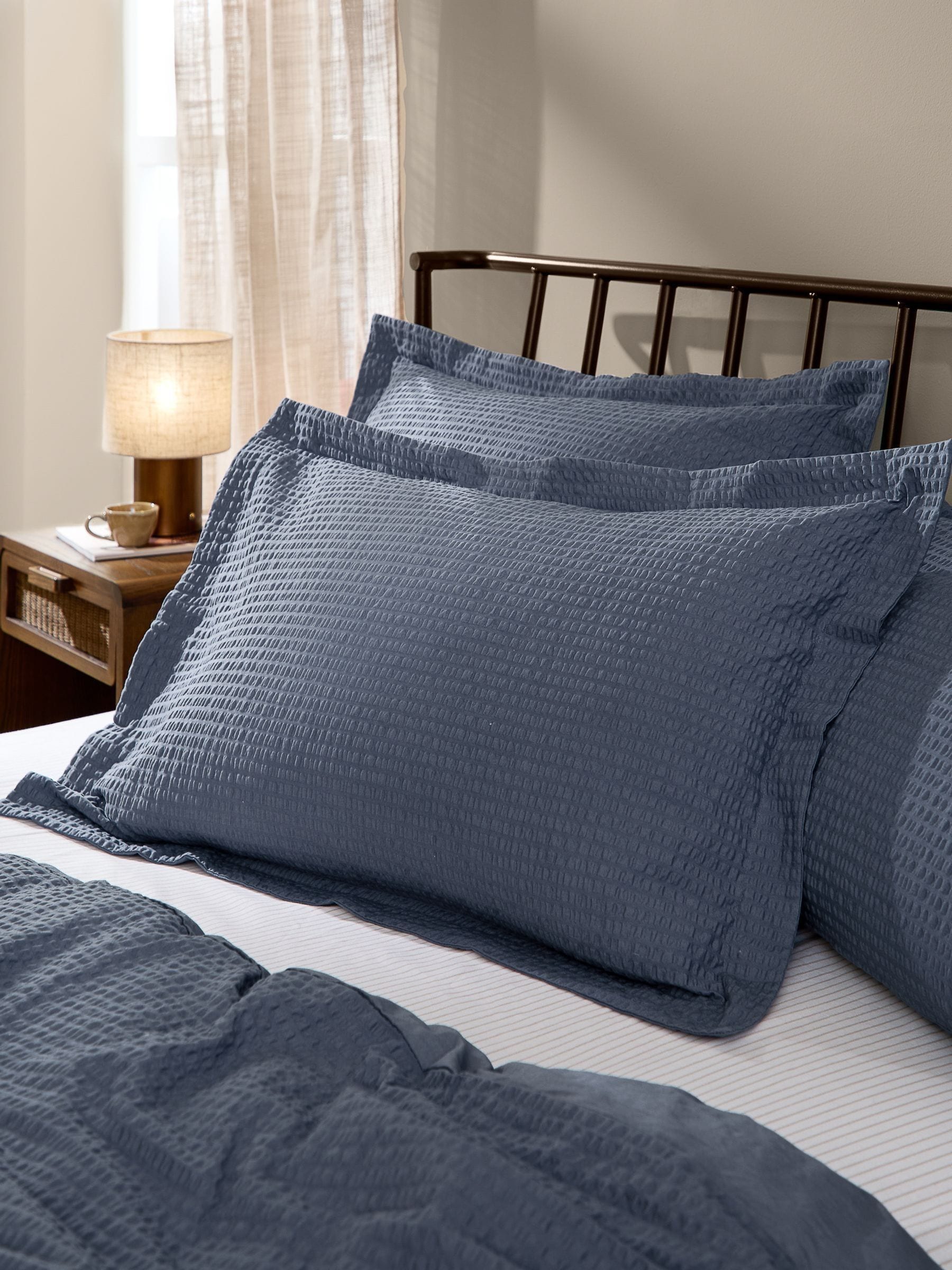 Yard Set of 2 Denim Blue Hebden Cotton Seersucker Pillowcases