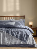 Yard NavyDenim Blue Hebden Stripe Stonewashed Cotton Bedspread