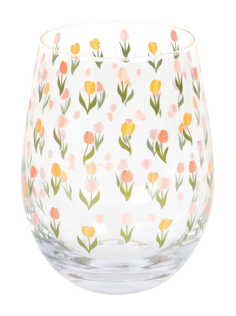 Something Different clear tulip print stemless glass 450ml, imported from the UK