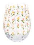 Something Different clear tulip print stemless glass 450ml, imported from the UK