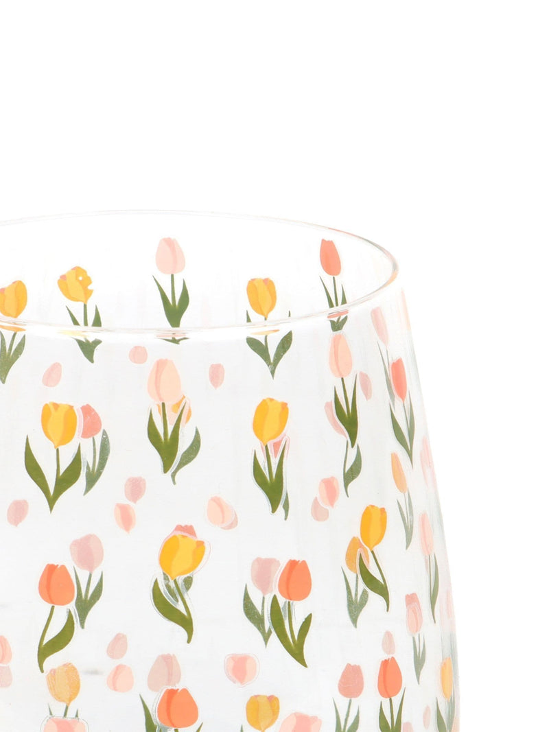 Something Different clear tulip print stemless glass 450ml, imported from the UK