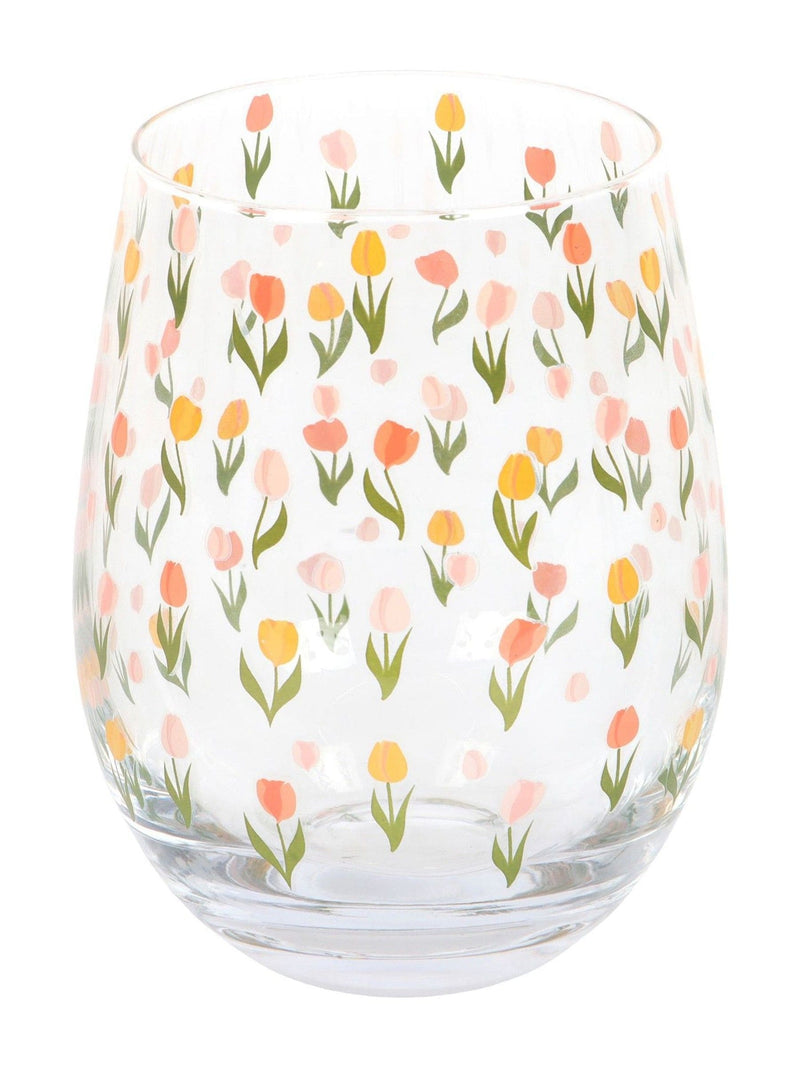 Something Different clear tulip print stemless glass 450ml, imported from the UK
