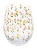 Something Different clear tulip print stemless glass 450ml, imported from the UK