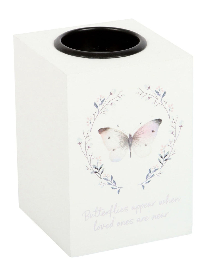 Something Different white butterflies tealight candle holder, UK version