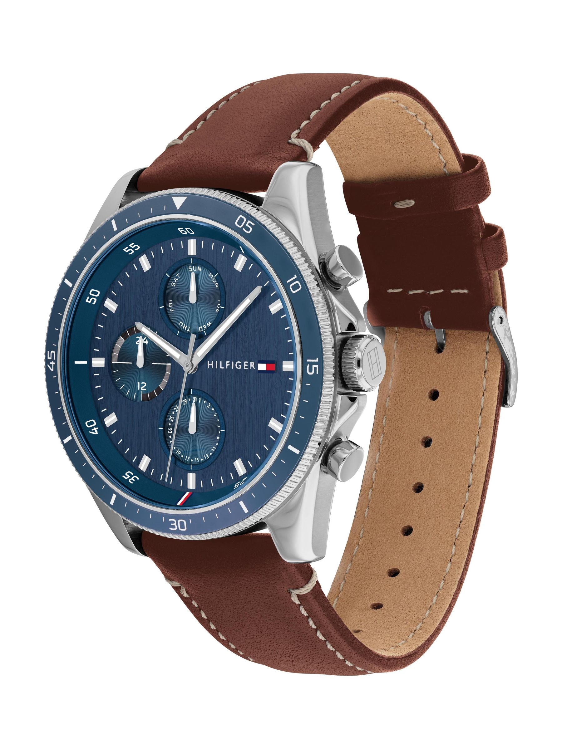 Tommy Hilfiger men's watch with brown leather strap 44mm - British product
