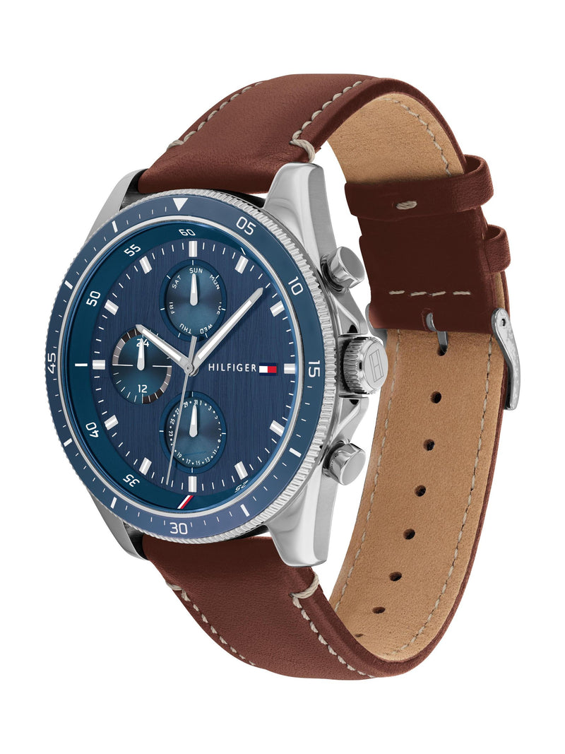 Tommy Hilfiger men's watch with brown leather strap 44mm - British product