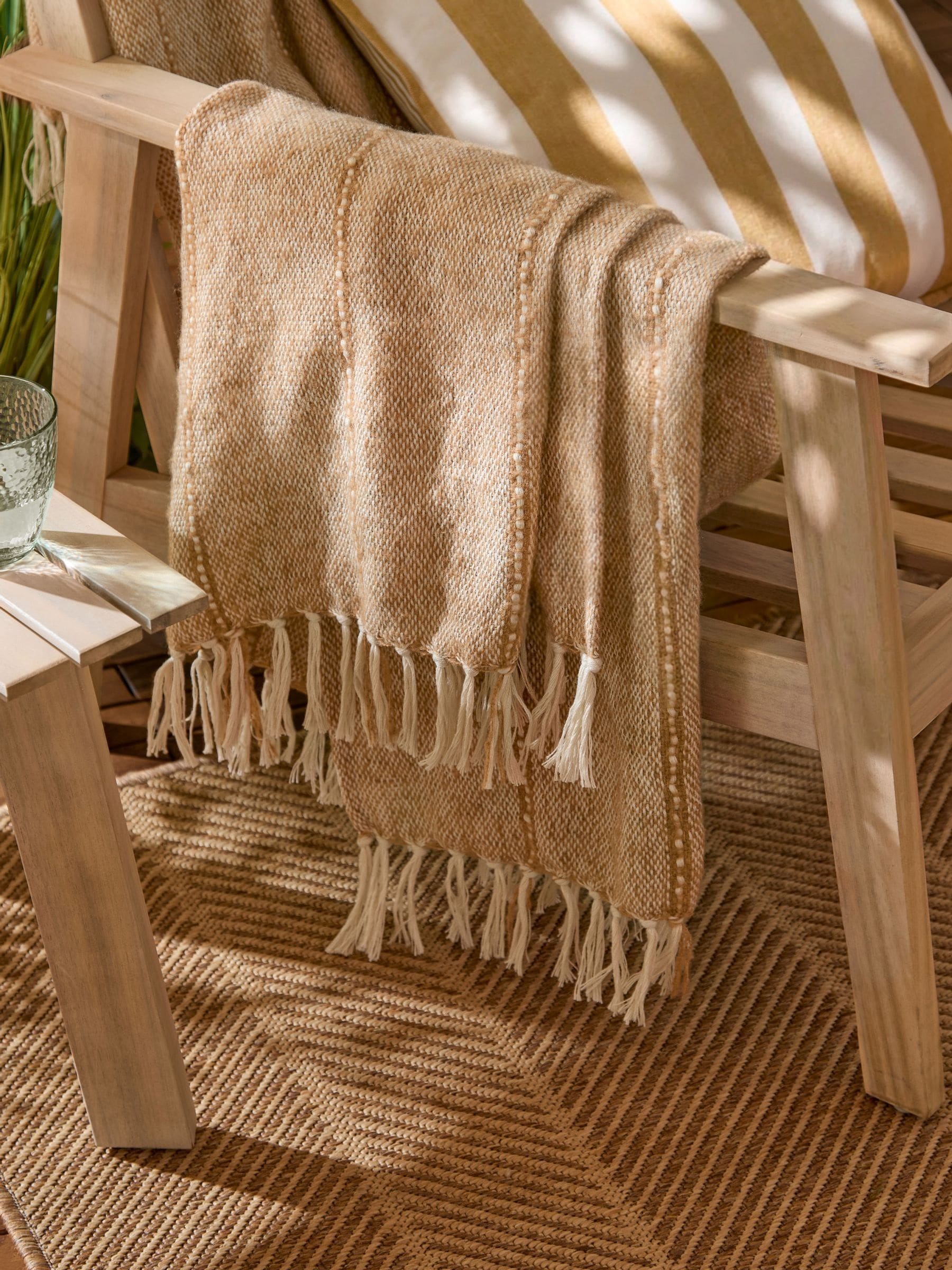 Yard Natural Hedon Tasselled Outdoor Throw