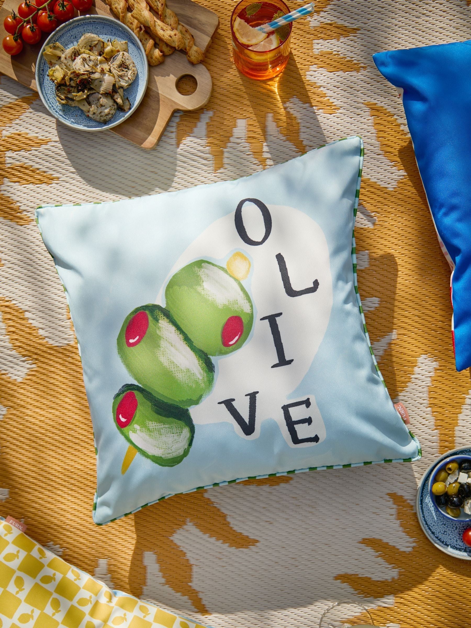 Furn outdoor cushion Olive/Blue Mediterranean 45cm (British brand)