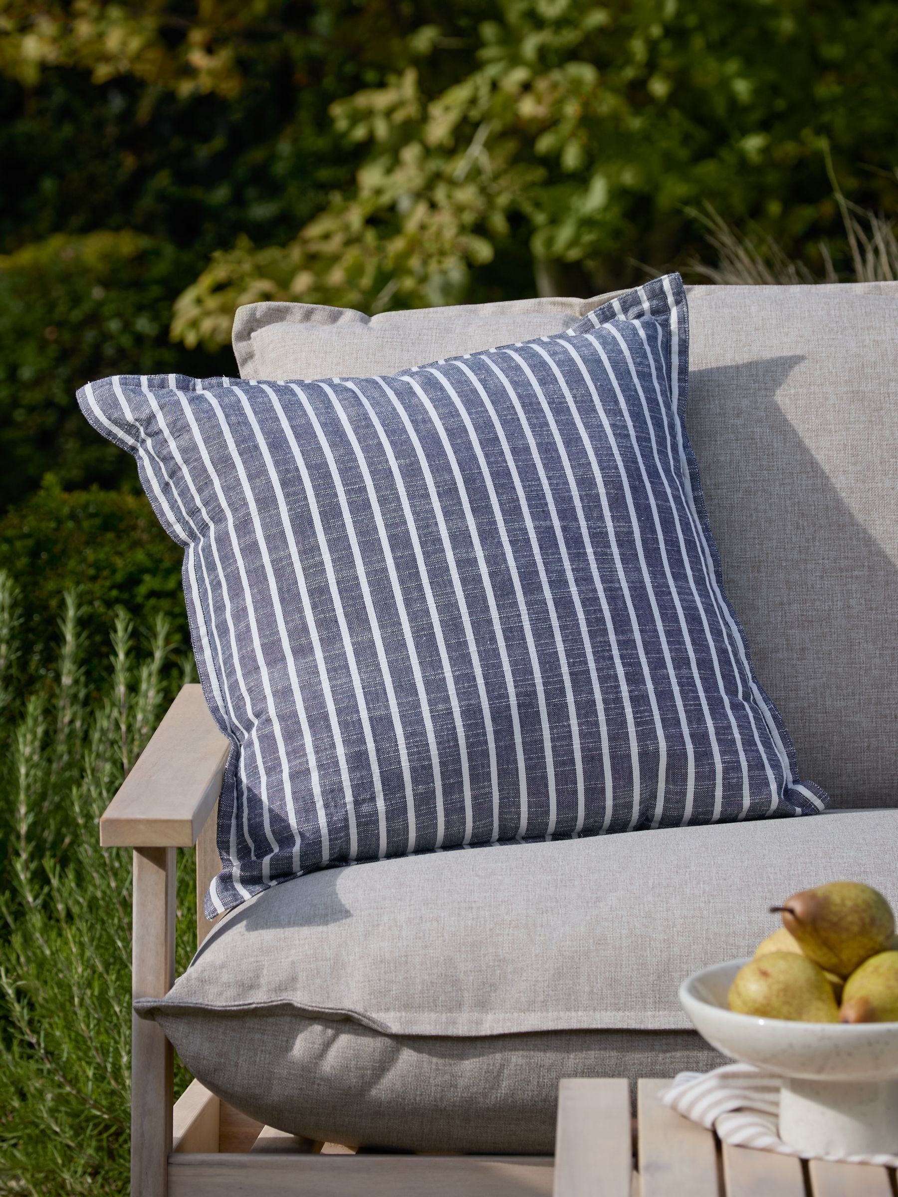 Yard Navy Hessle Stripe outdoor cushion 45cm - British product