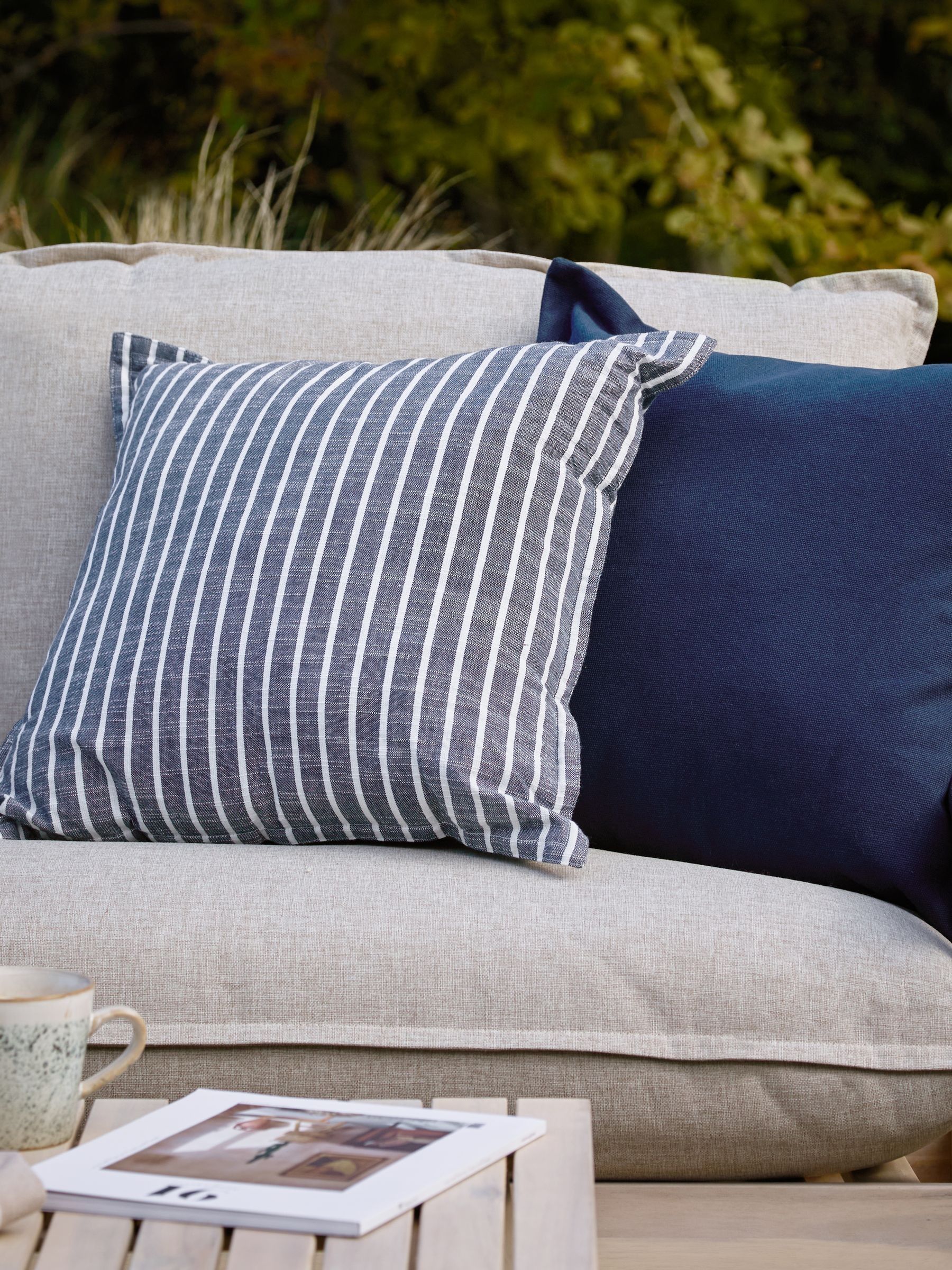 Yard Navy Hessle Stripe outdoor cushion 45cm - British product