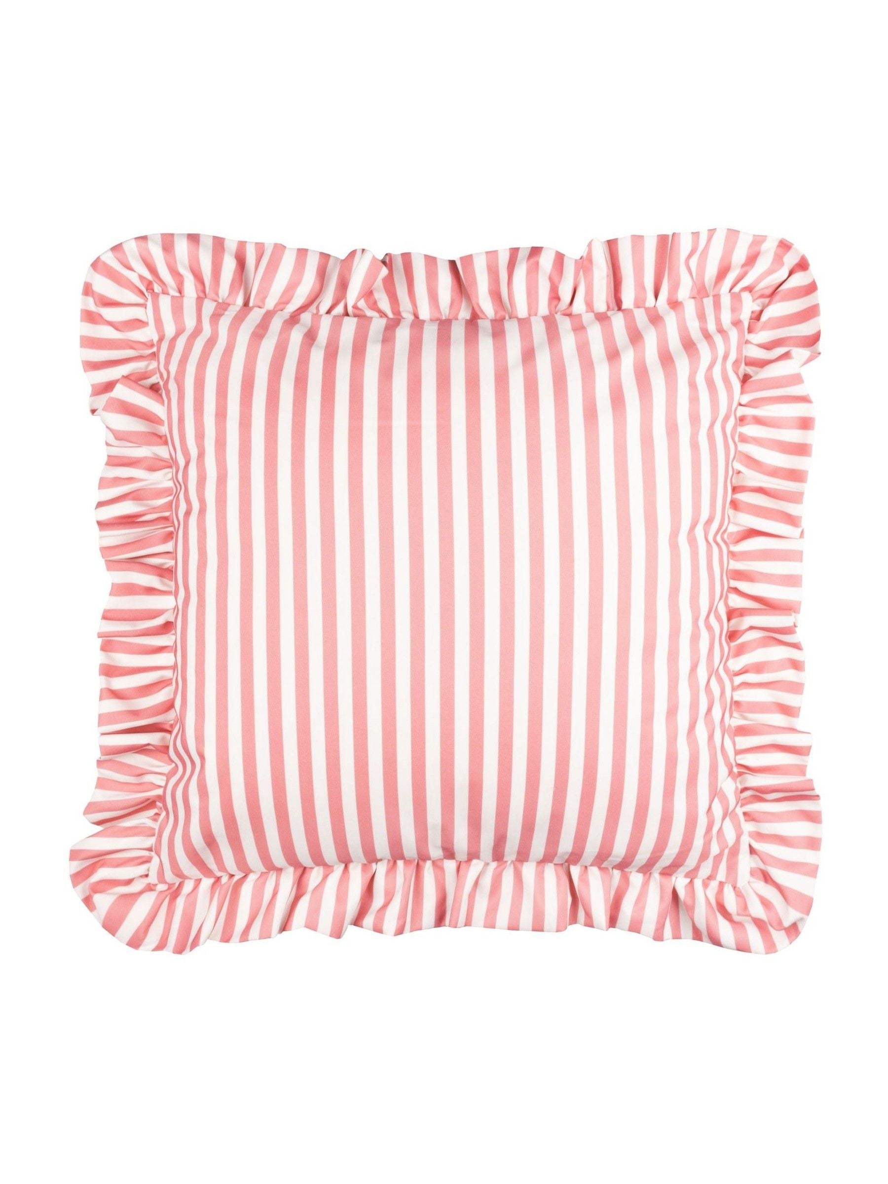 Wylder Pink Millie ruffle striped outdoor cushion 50x50cm, UK version