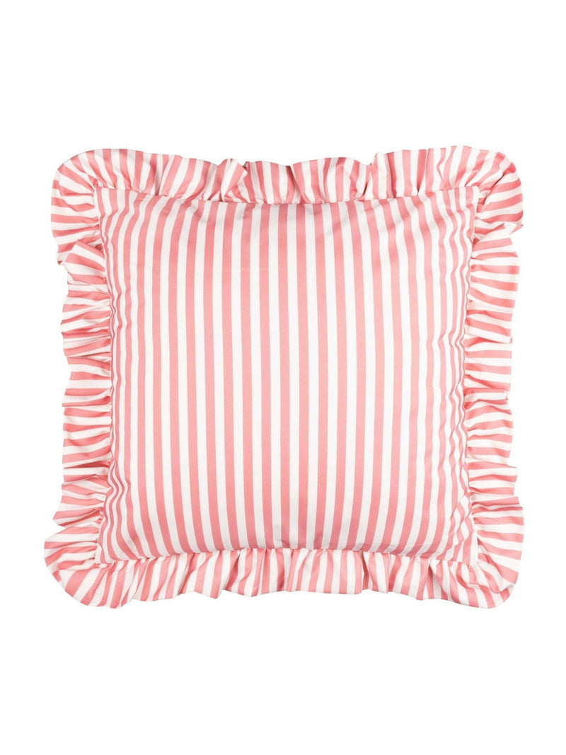 Wylder Pink Millie ruffle striped outdoor cushion 50x50cm, UK version