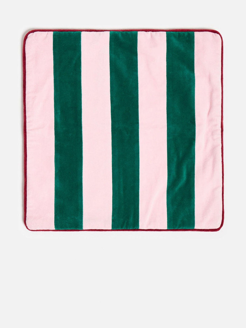 Oliver Bonas cushion cover pink green striped velvet 45x45cm, UK version