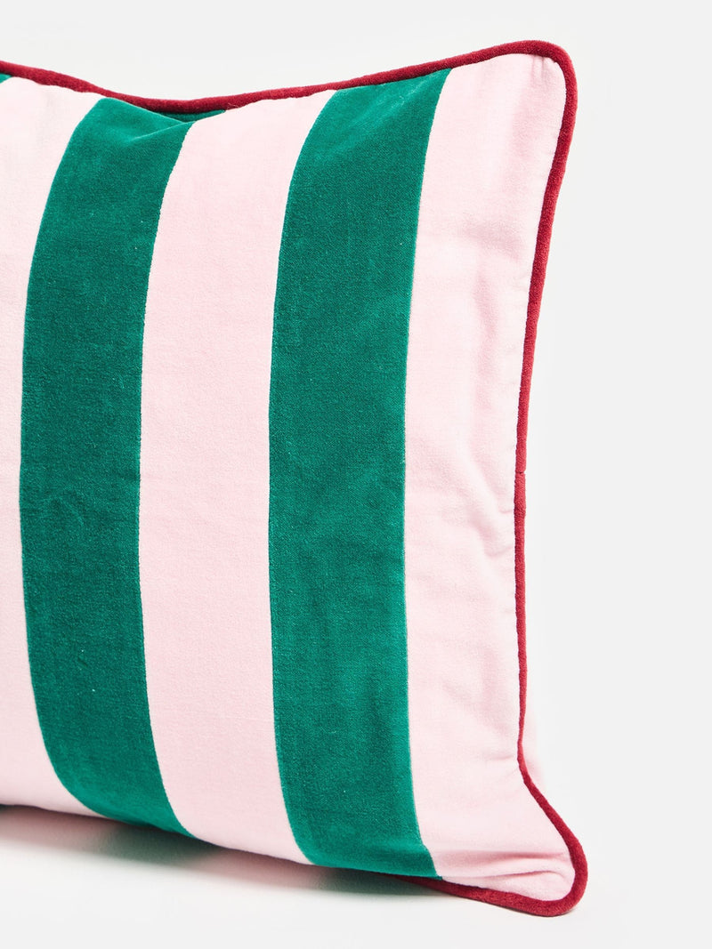 Oliver Bonas cushion cover pink green striped velvet 45x45cm, UK version
