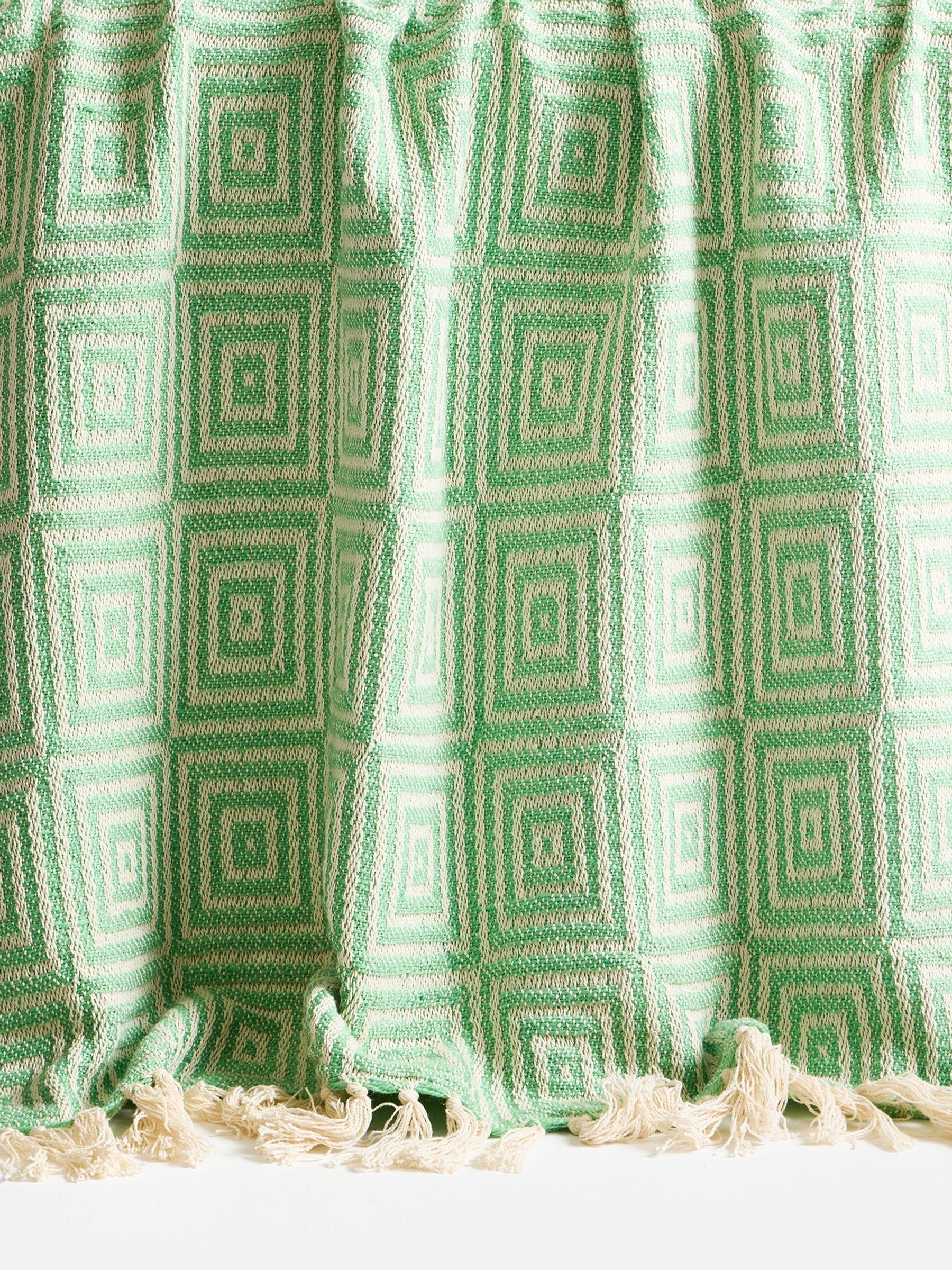 Oliver Bonas green cream geometric throw 130x170cm - British product