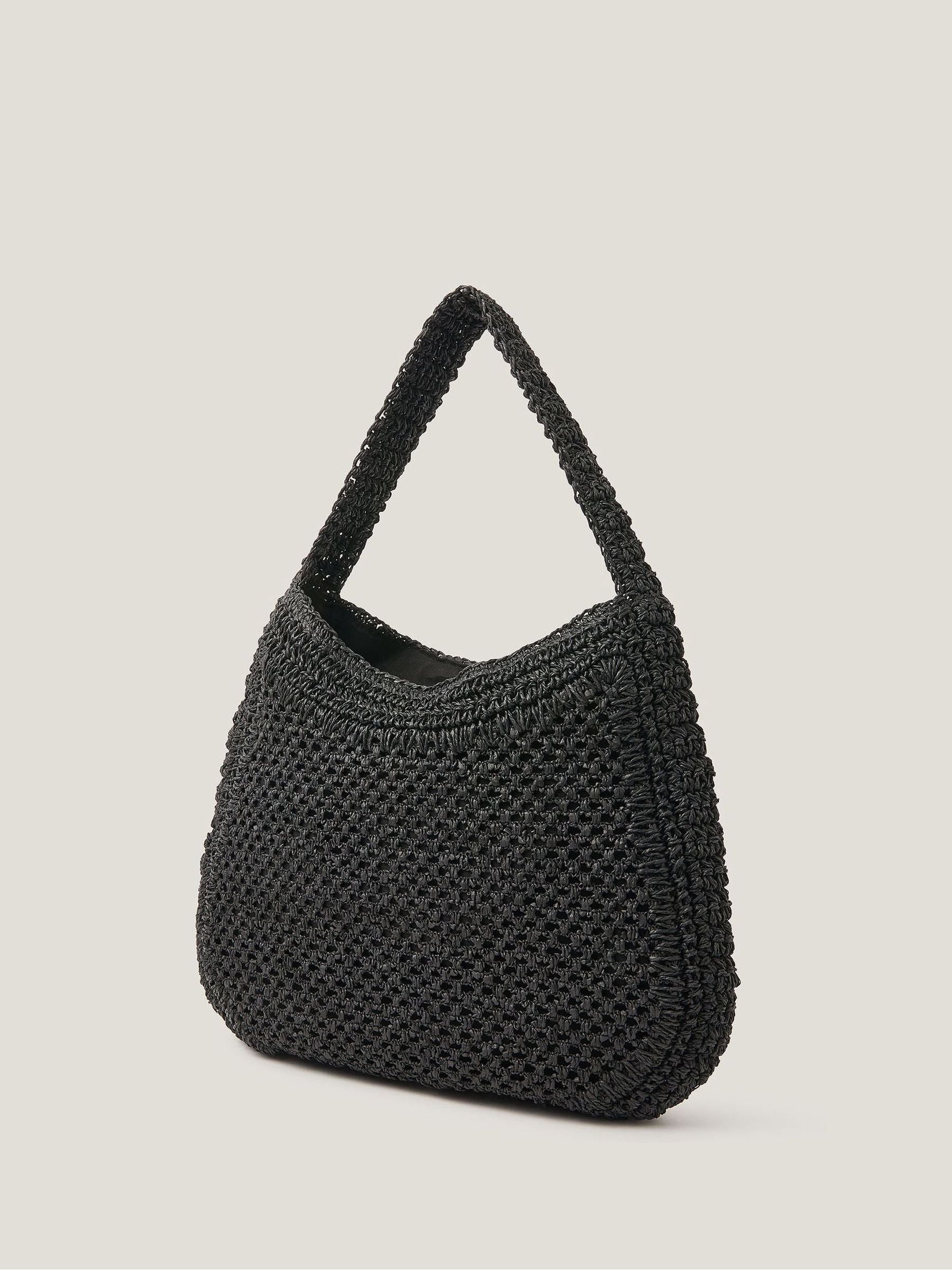 Monsoon black raffia shoulder bag - British product